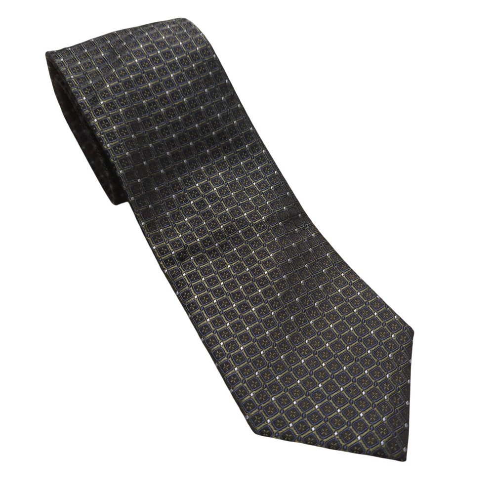 Jos. A. Bank Signature Collection Silk Tie Olive Green Navy Geometric Medallion